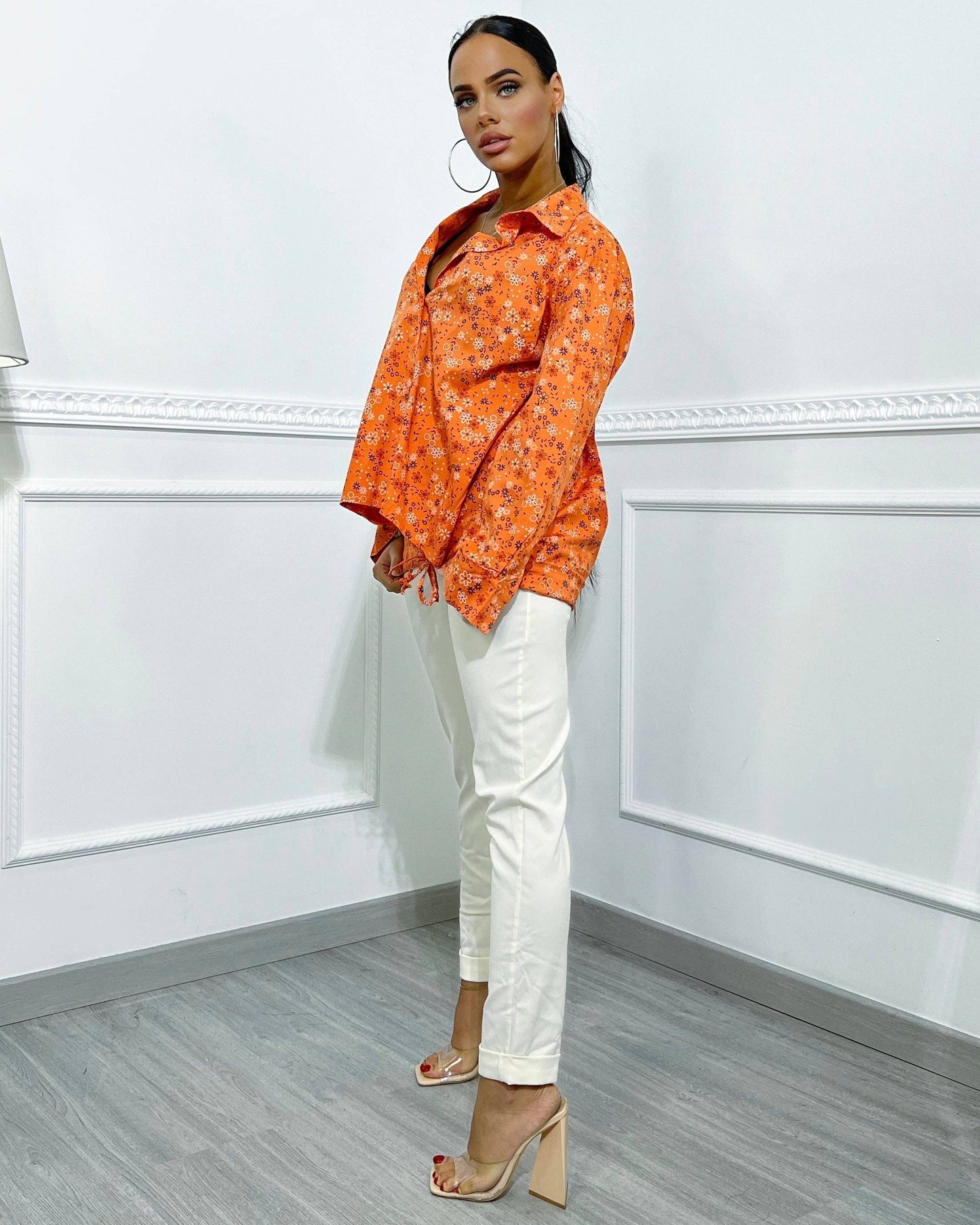 Orange floral print shirt MB1025
