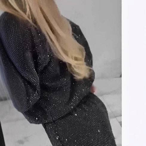 Women's Starry Night Long Sleeve Top With Drawstring Wide Leg Pants Set-MBS1000