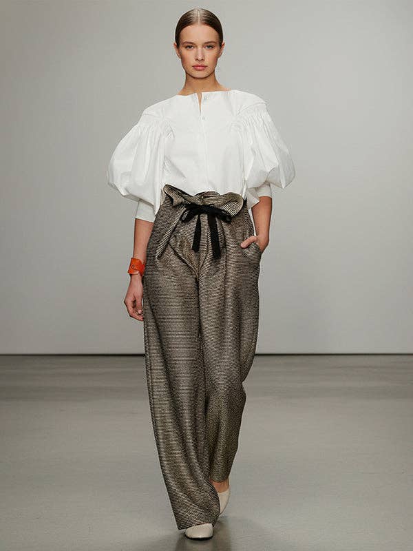 Puff Sleeves Buttoned Solid Color Blouses&shirts Tops  MBC3009