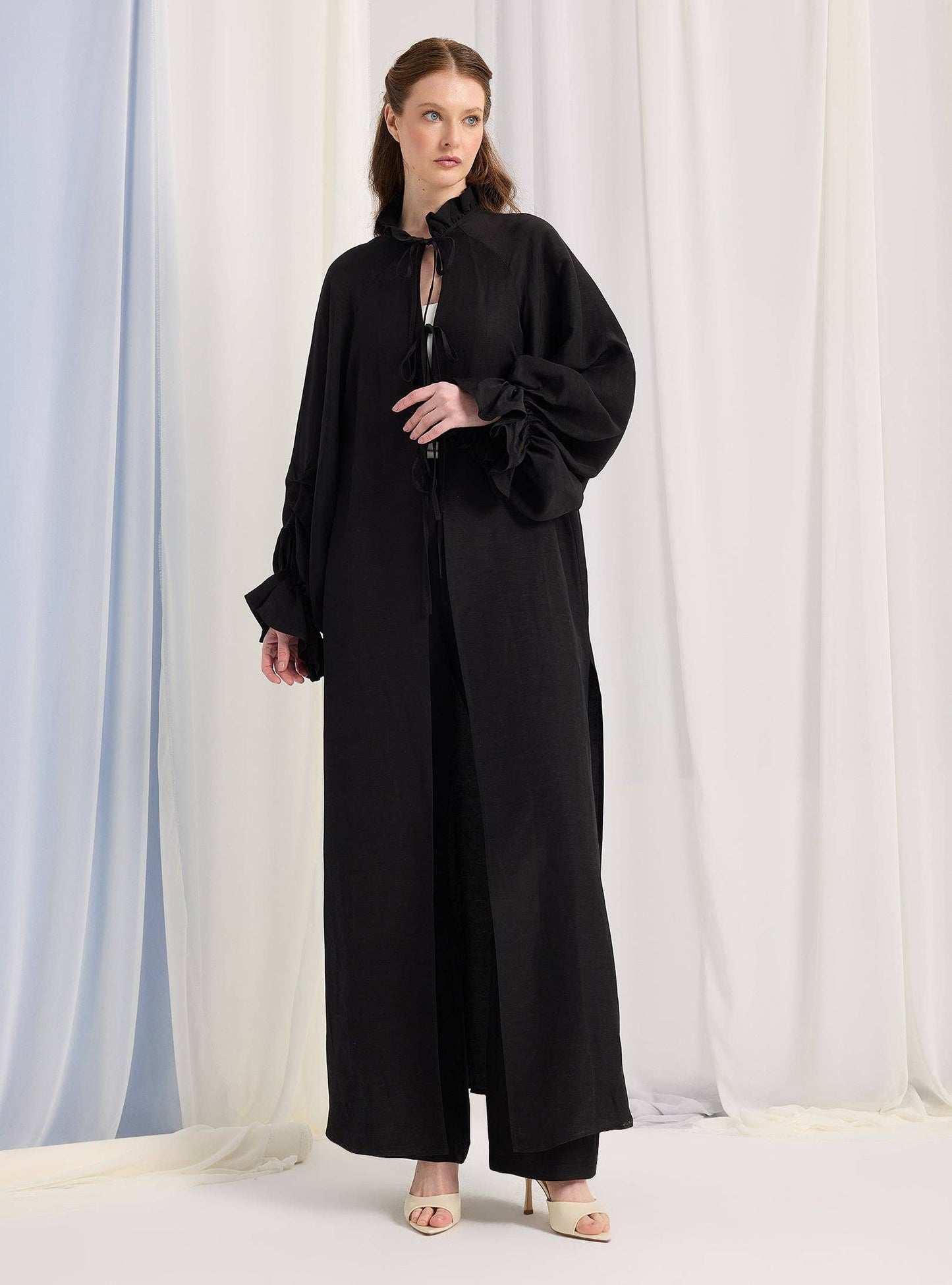 Set pantaloni kimono negri cu mâneci balon 400101