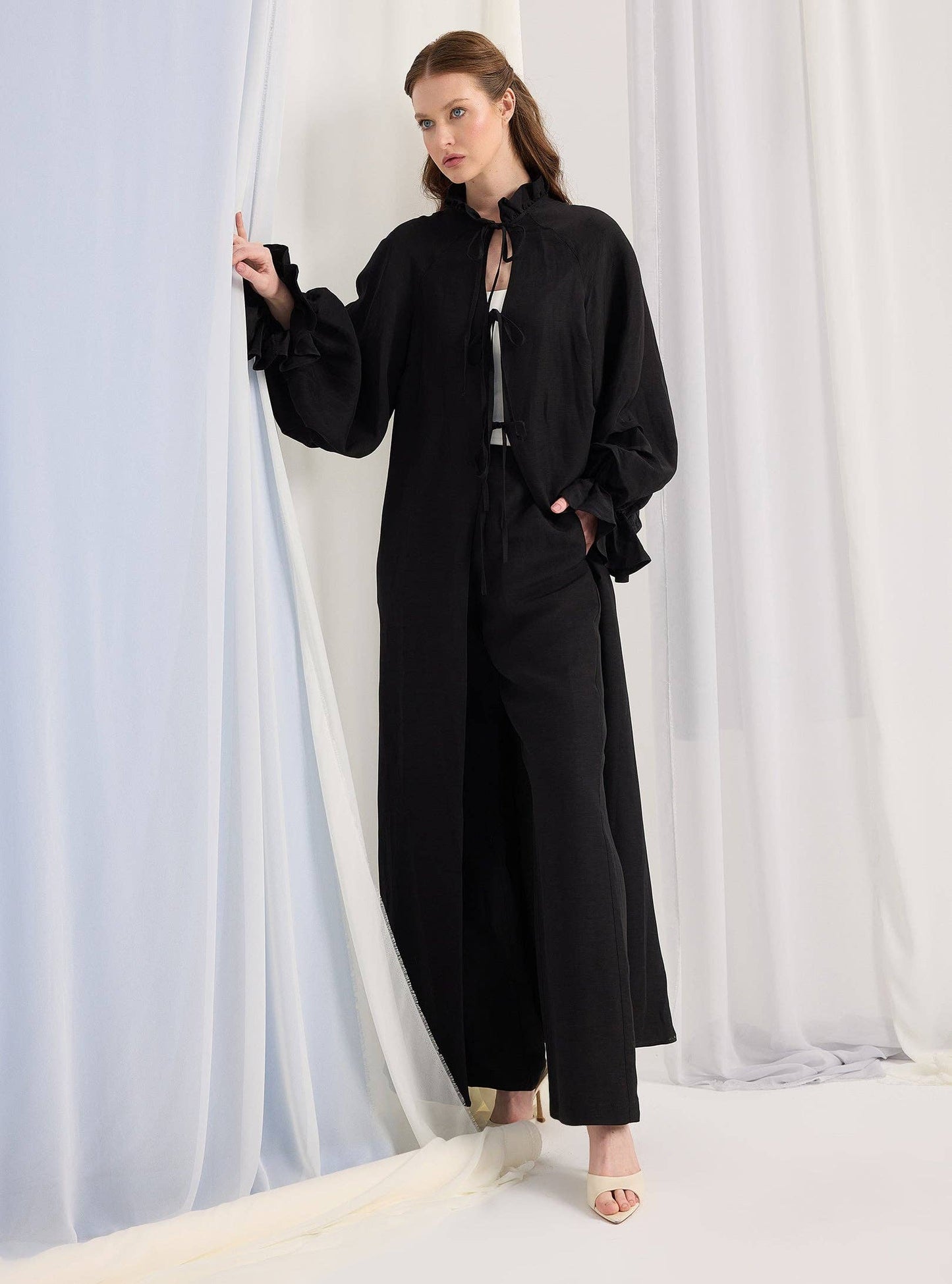 Set pantaloni kimono negri cu mâneci balon 400101
