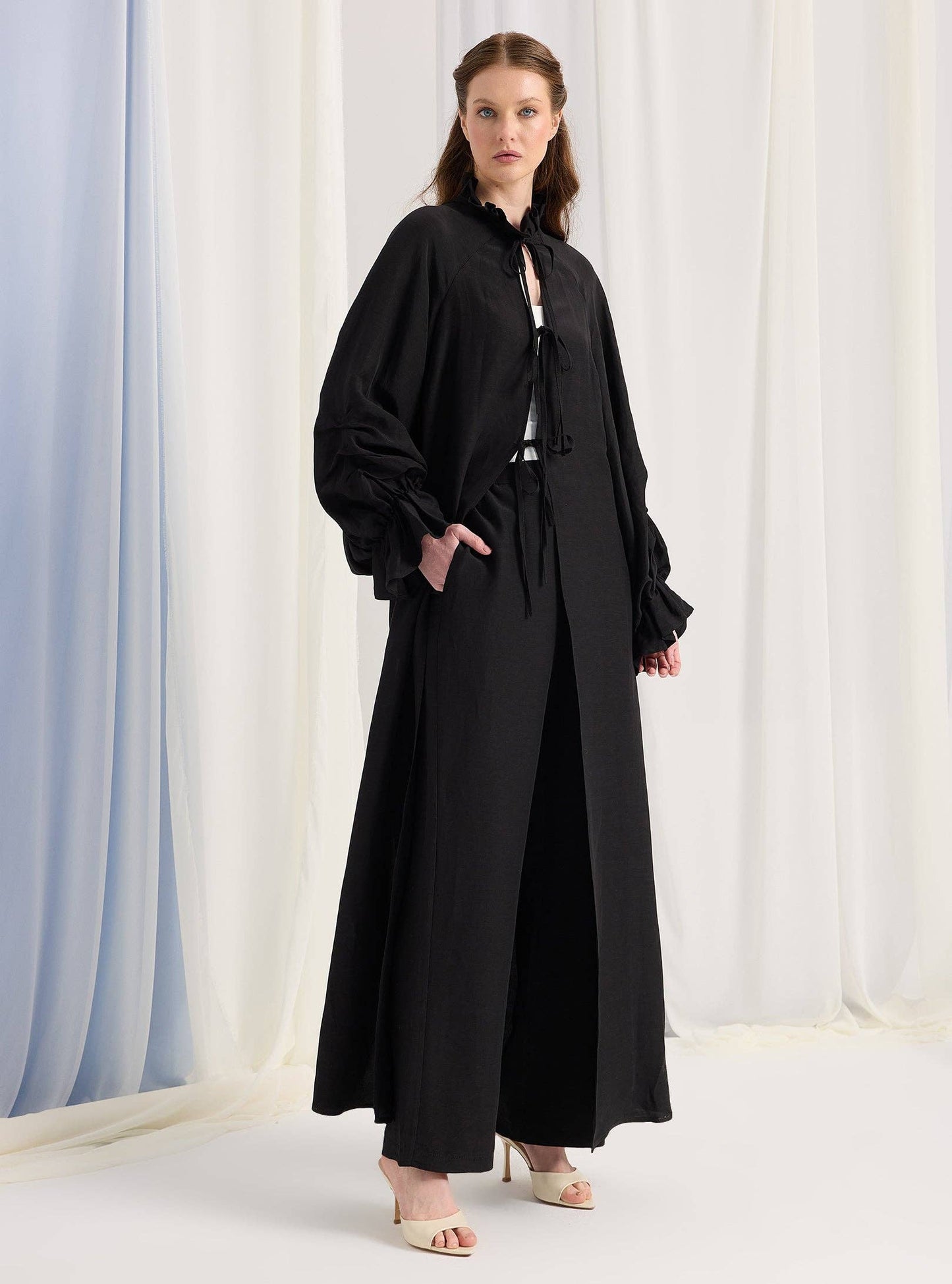 Set pantaloni kimono negri cu mâneci balon 400101