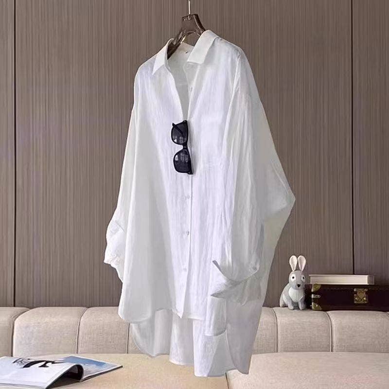 White Linen Long Sleeve Shirt Women's Casual Loose French Style Blouse MBC3005