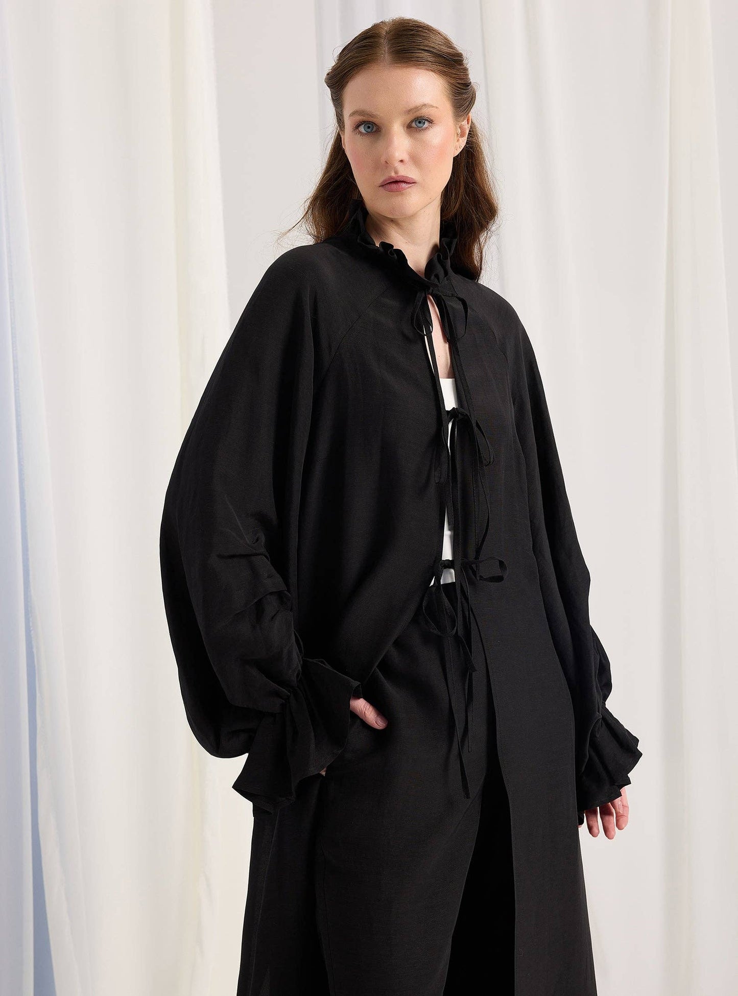 Set pantaloni kimono negri cu mâneci balon 400101