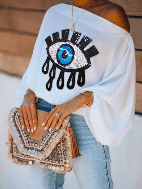 Printed Puff Sleeve One Shoulder T Shirt MBT1001