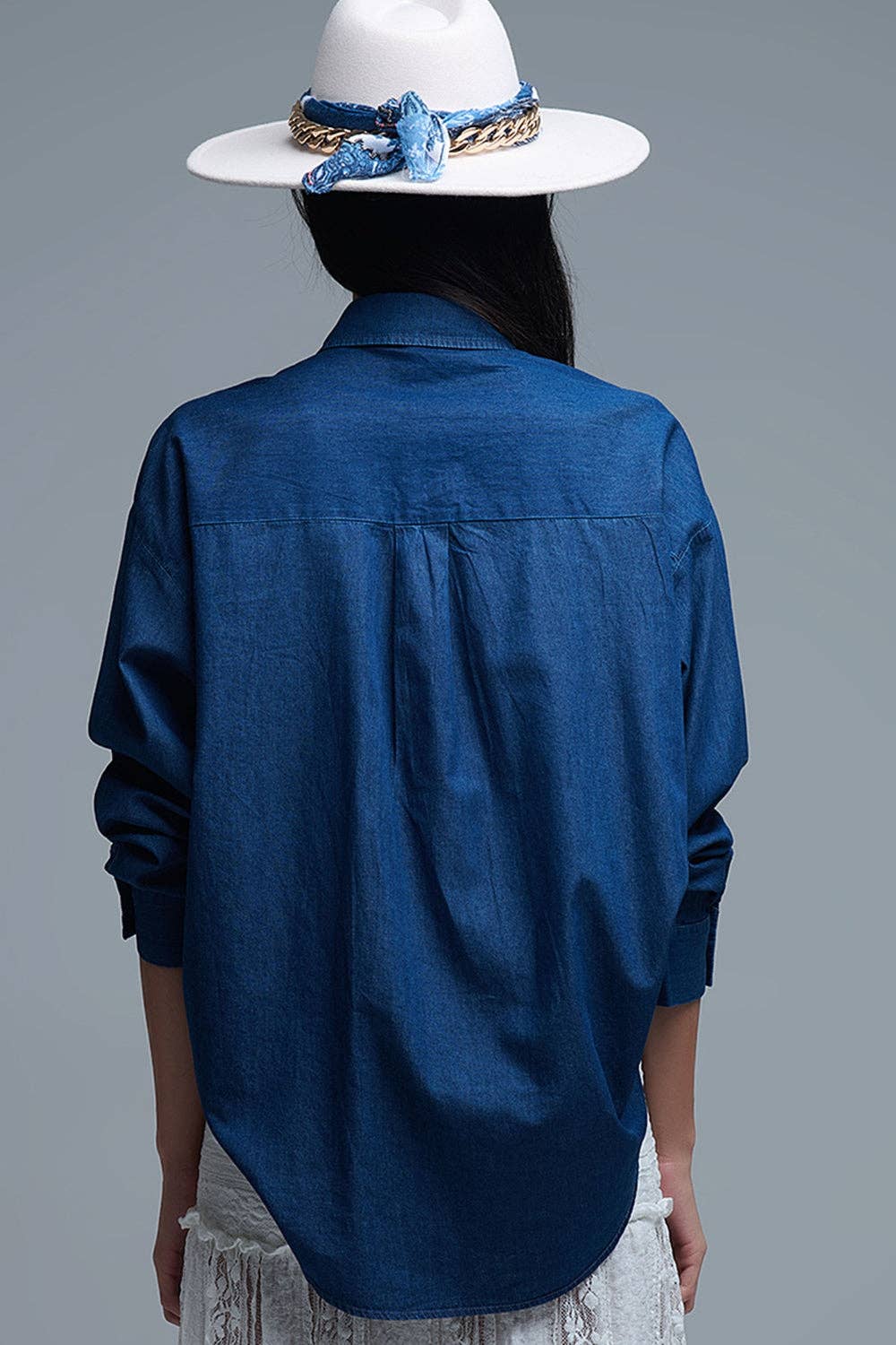Relaxed Denim Shirt With Gold Abstract Buttons MB1023
