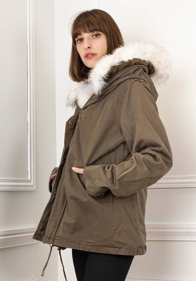 PARKA DIN BLANĂ ARTIFICIALĂ PENTRU DAMĂ MB70523