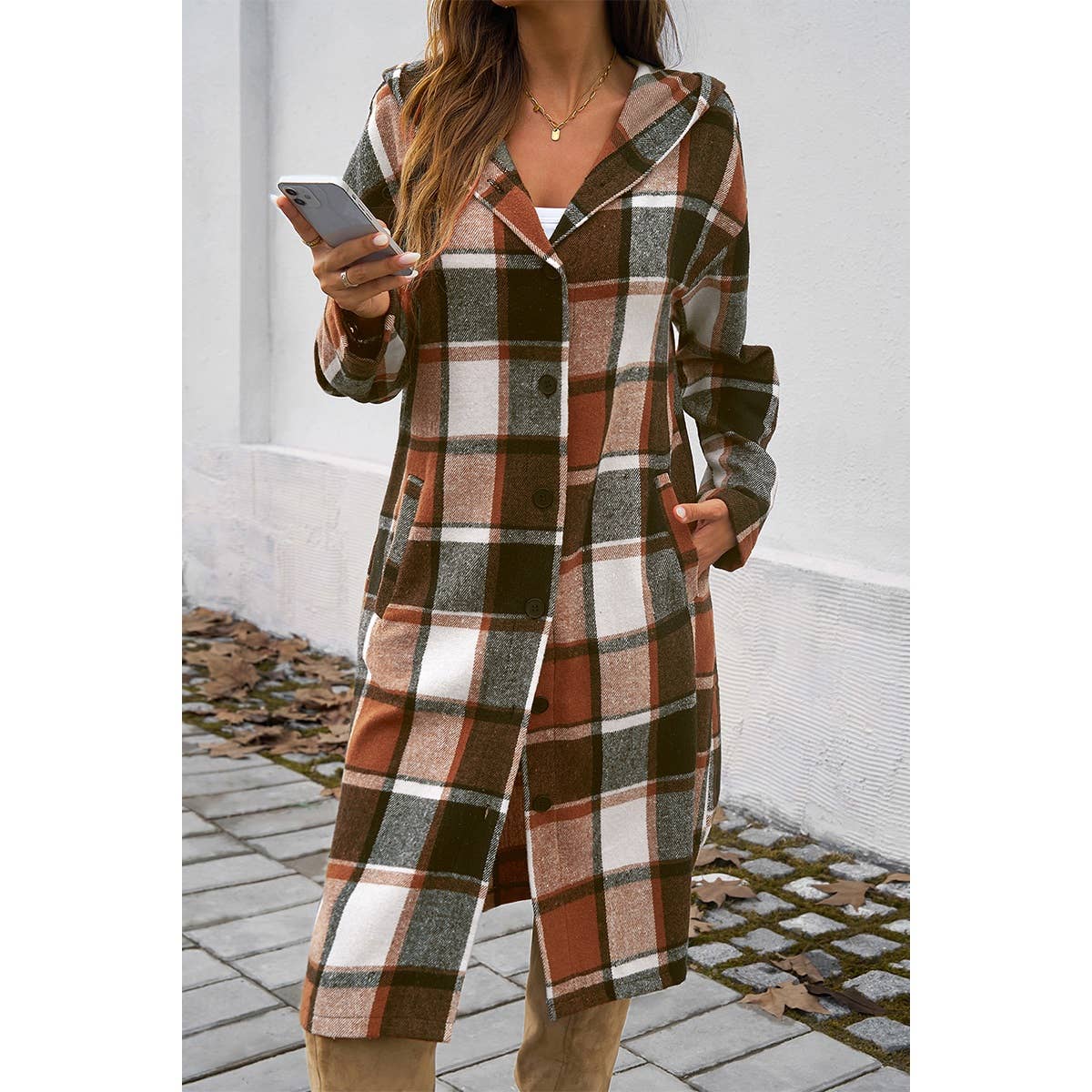 Plaid Print Button Down Lapel Collar Trendy Coat MB1004