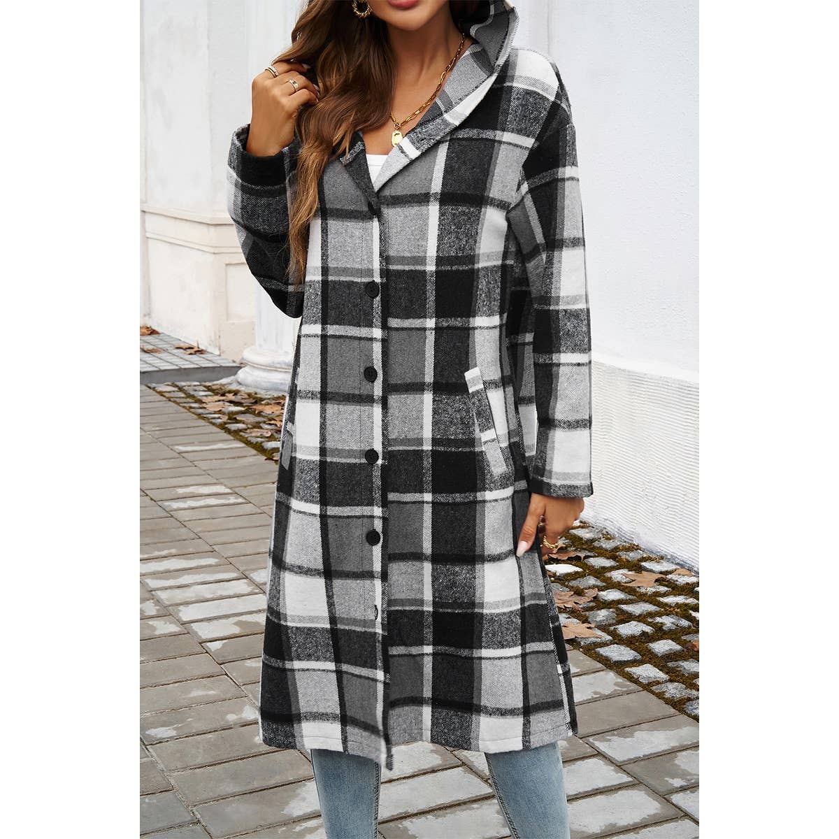 Plaid Print Button Down Lapel Collar Trendy Coat MB1004