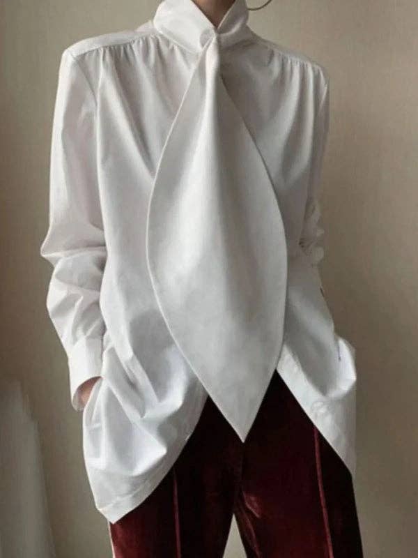 Long Sleeves Loose Solid Color High-Neck Blouses&Shirts Tops MBC3007
