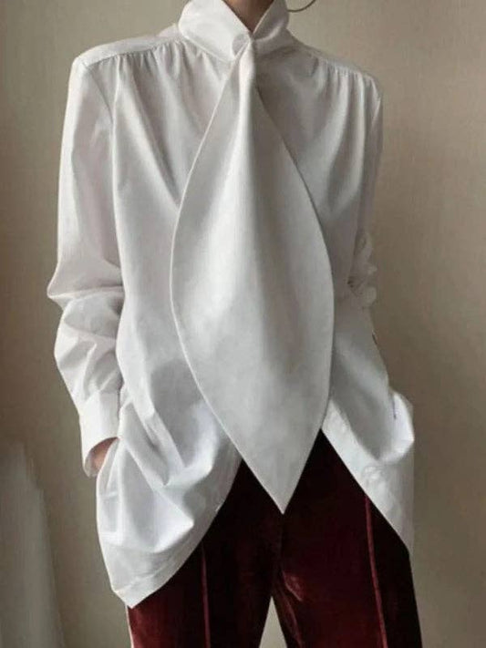 Long Sleeves Loose Solid Color High-Neck Blouses&Shirts Tops MBC3007