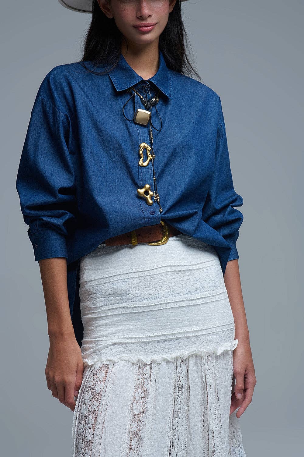 Relaxed Denim Shirt With Gold Abstract Buttons MB1023