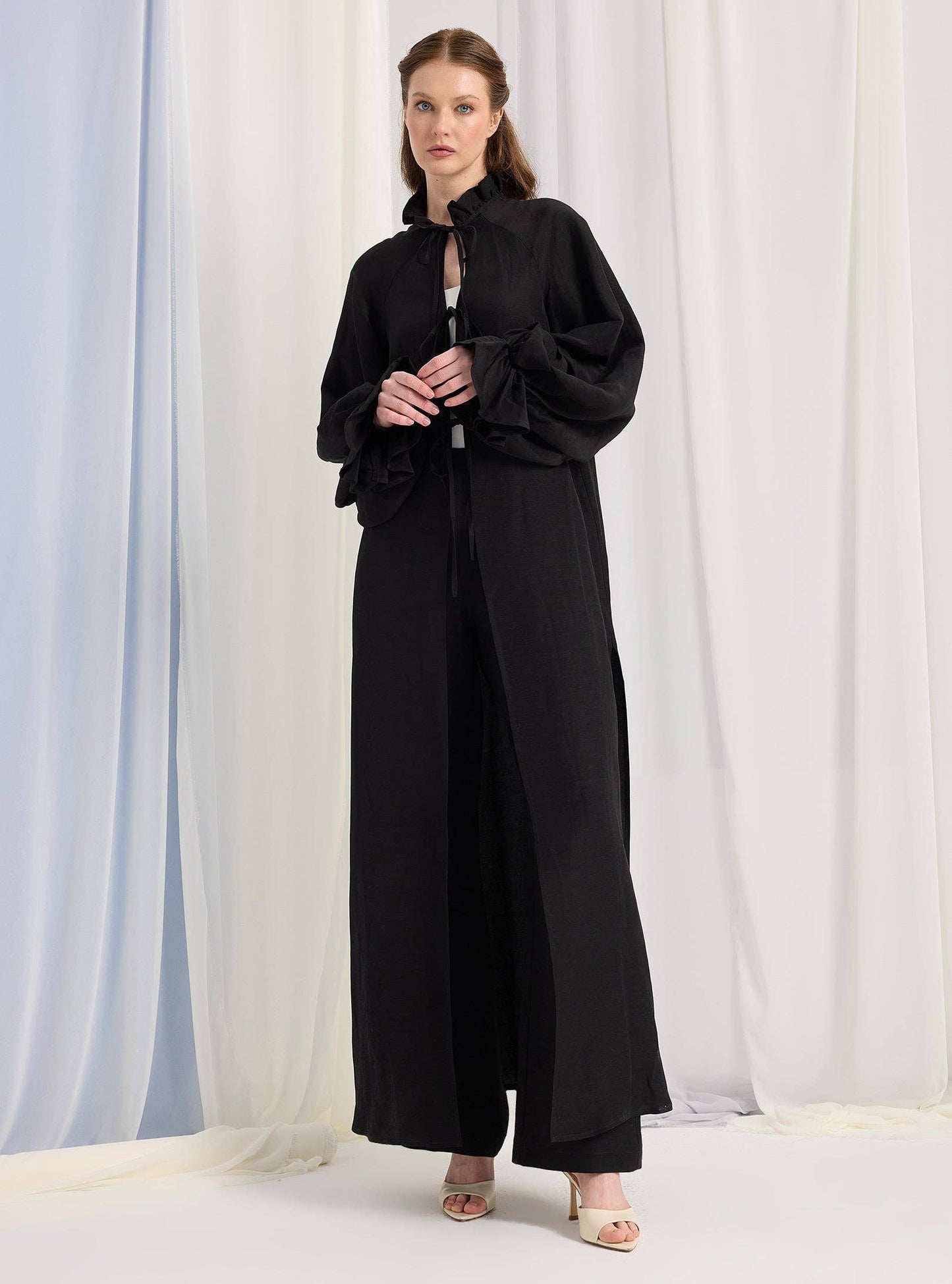 Set pantaloni kimono negri cu mâneci balon 400101