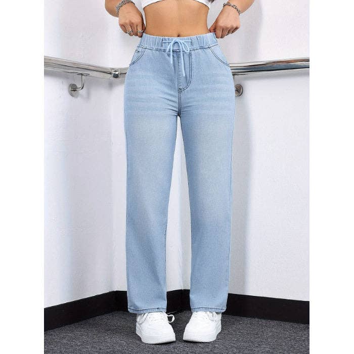 Elastic Drawstring Straight Leg Jeans MBP3003