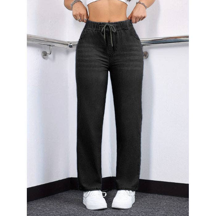 Elastic Drawstring Straight Leg Jeans MBP3003