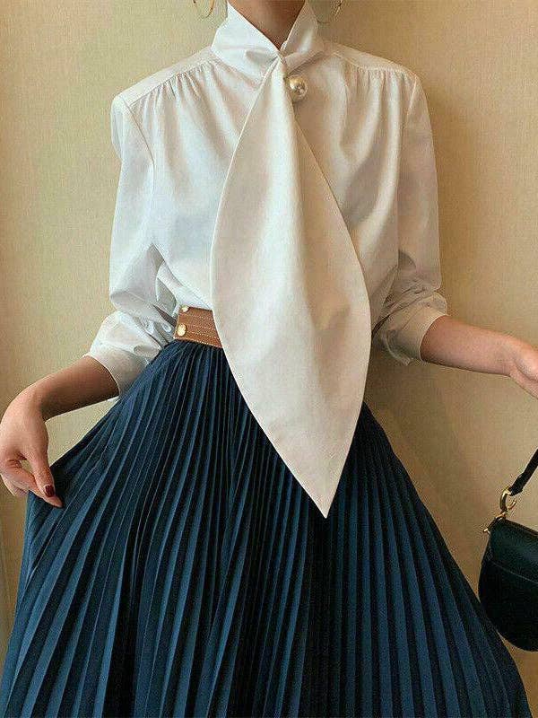 Long Sleeves Loose Solid Color High-Neck Blouses&Shirts Tops MBC3007