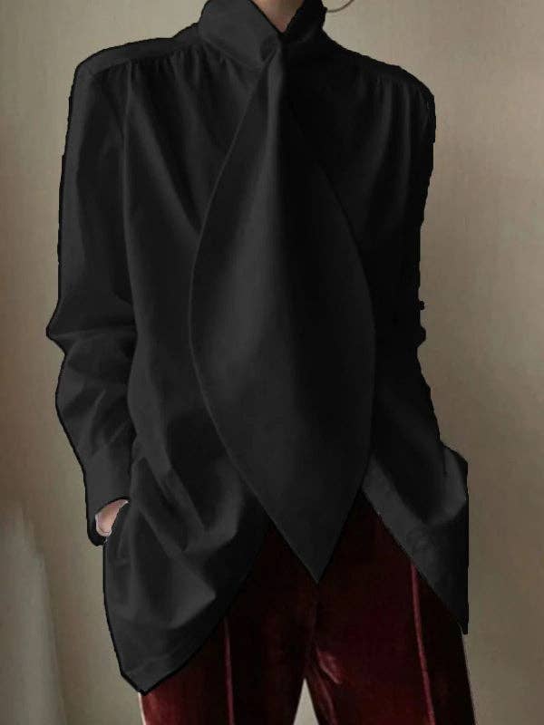 Long Sleeves Loose Solid Color High-Neck Blouses&Shirts Tops MBC3007