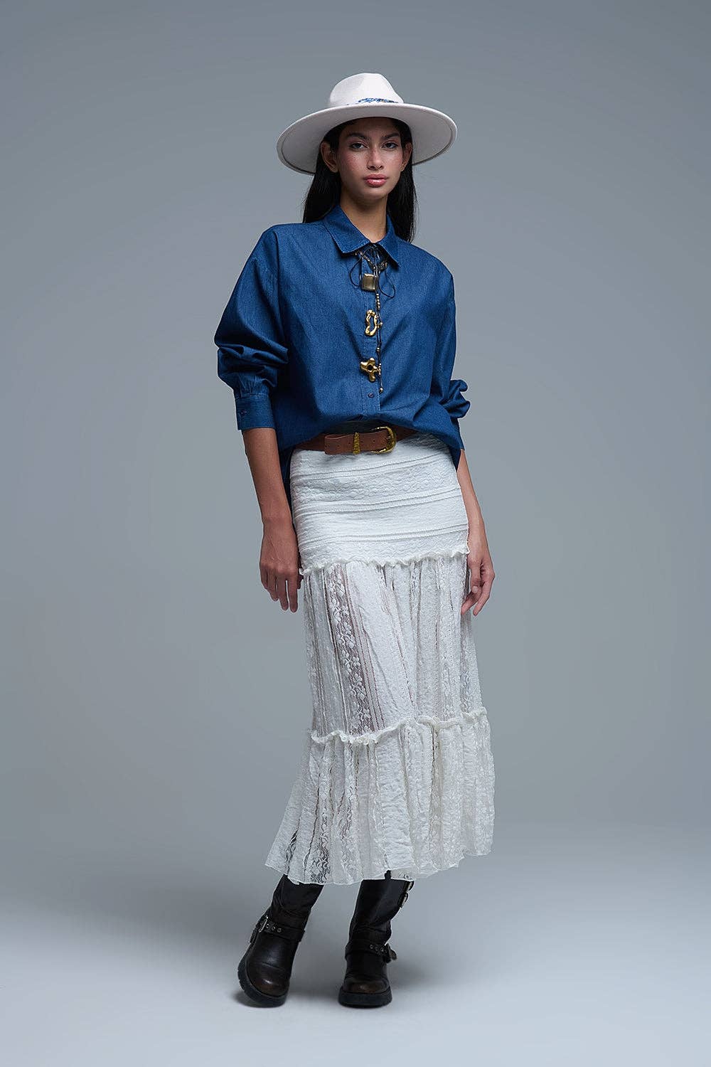 Relaxed Denim Shirt With Gold Abstract Buttons MB1023