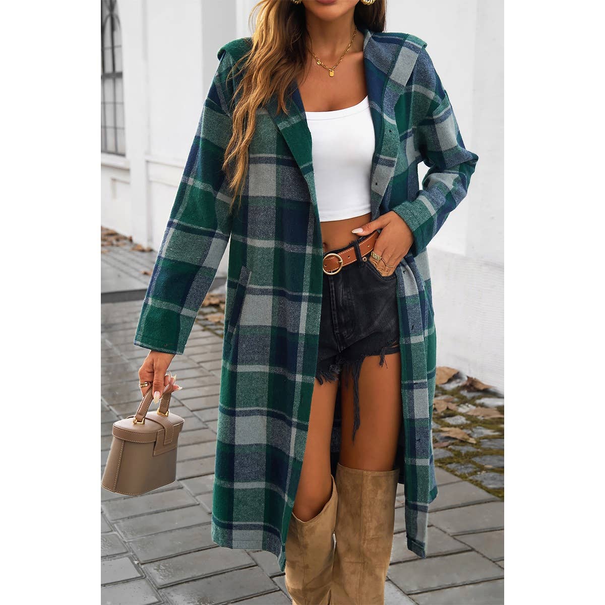 Plaid Print Button Down Lapel Collar Trendy Coat MB1004