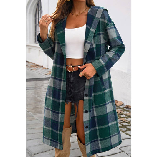 Plaid Print Button Down Lapel Collar Trendy Coat MB1004