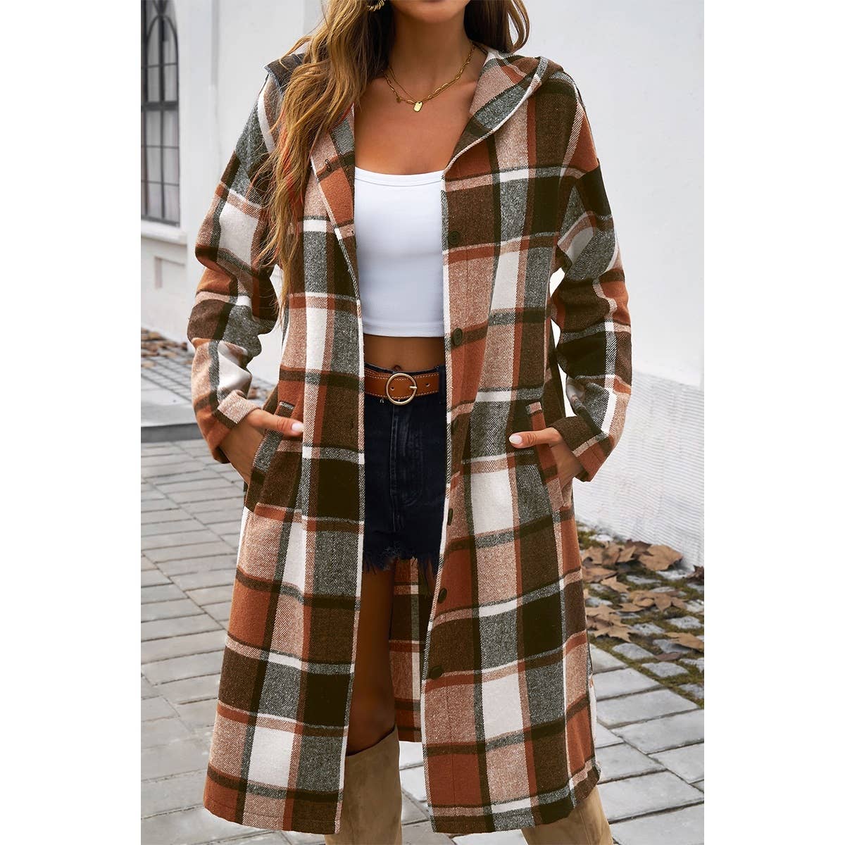 Plaid Print Button Down Lapel Collar Trendy Coat MB1004