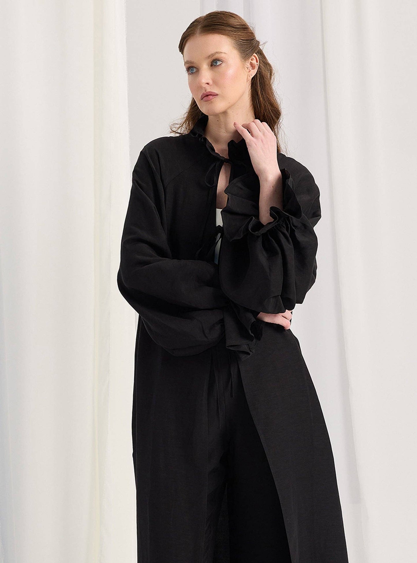 Set pantaloni kimono negri cu mâneci balon 400101
