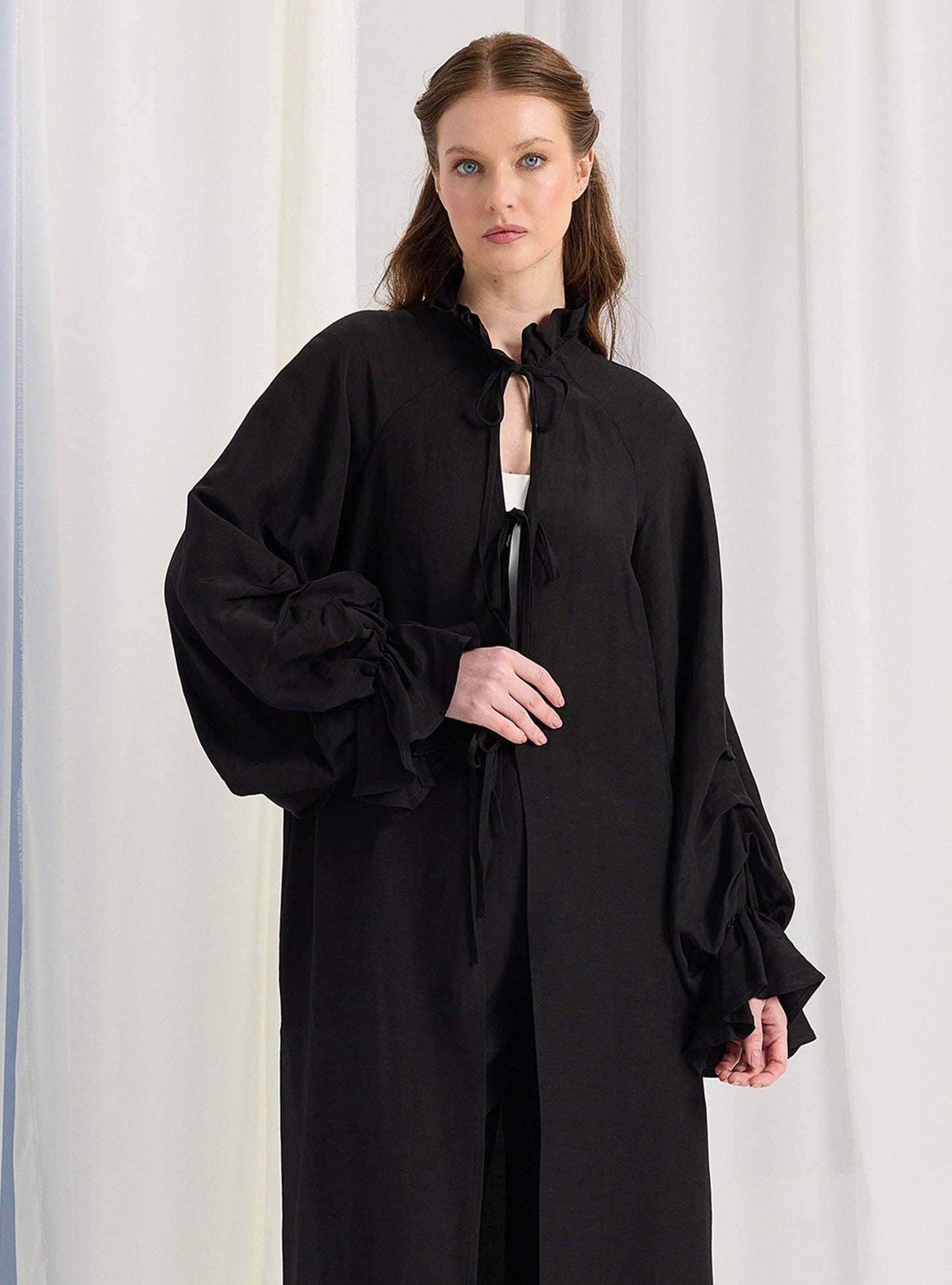 Set pantaloni kimono negri cu mâneci balon 400101