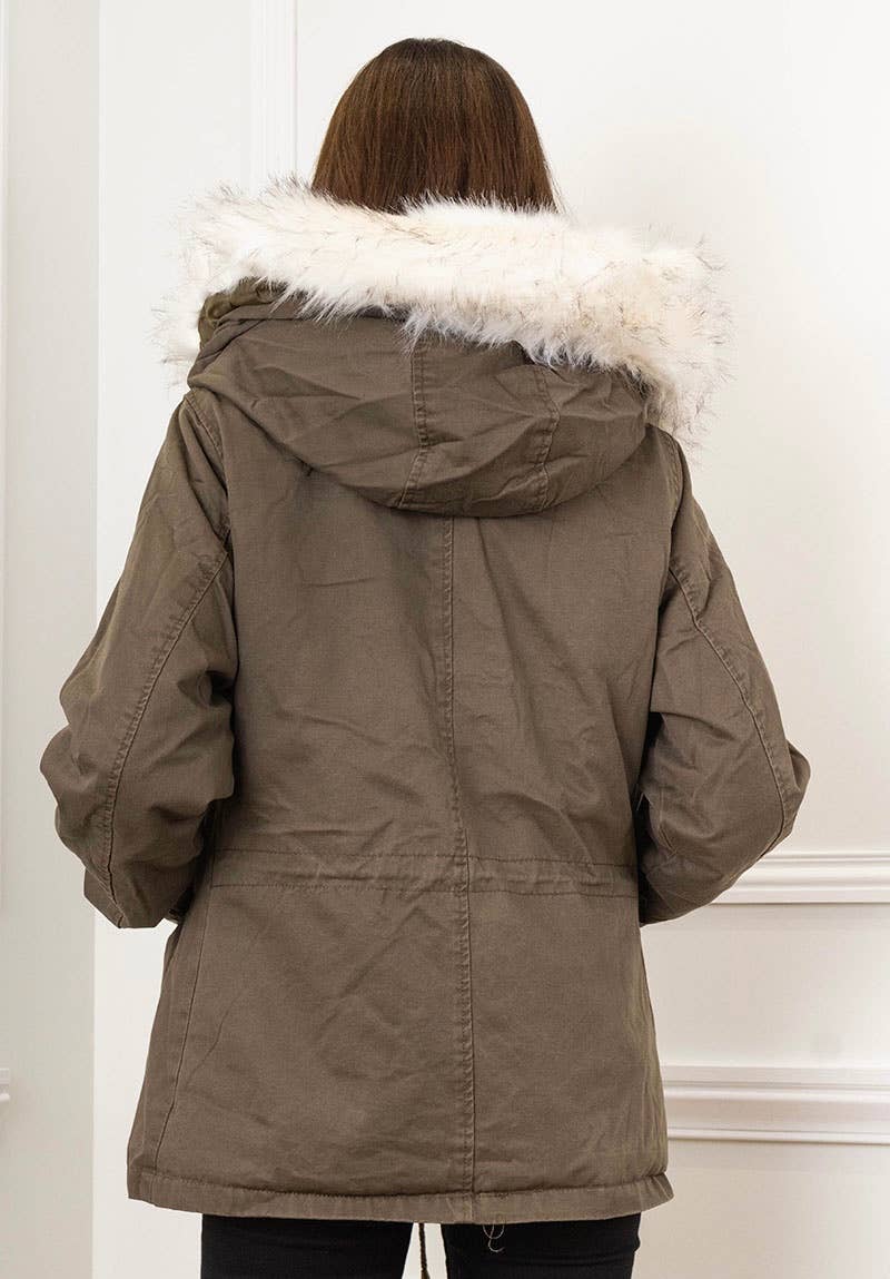PARKA DIN BLANĂ ARTIFICIALĂ PENTRU DAMĂ MB70523
