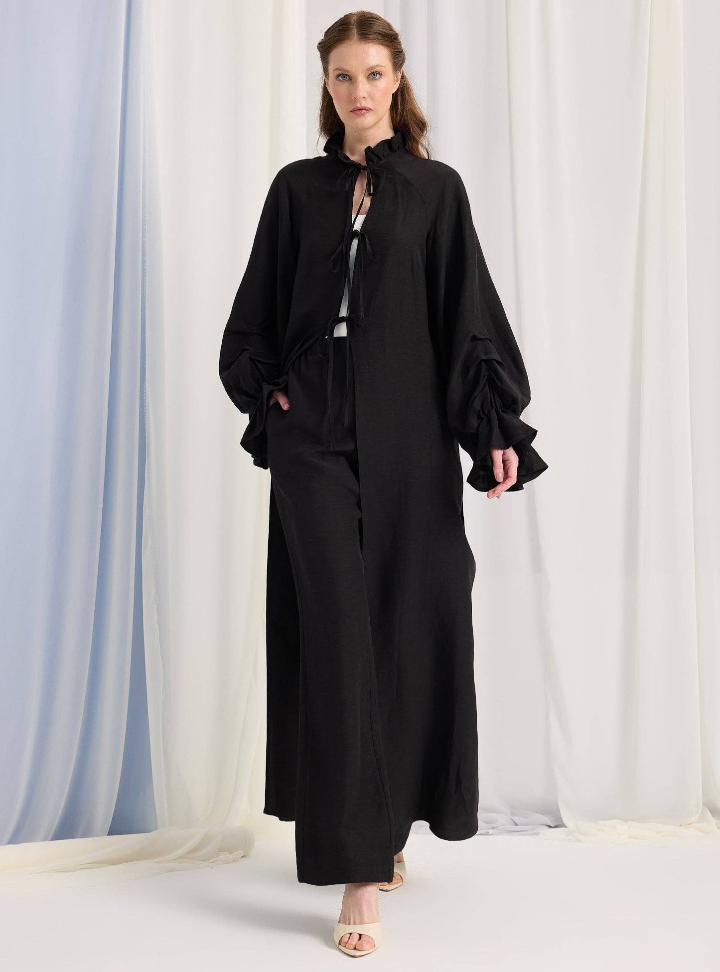 Set pantaloni kimono negri cu mâneci balon 400101