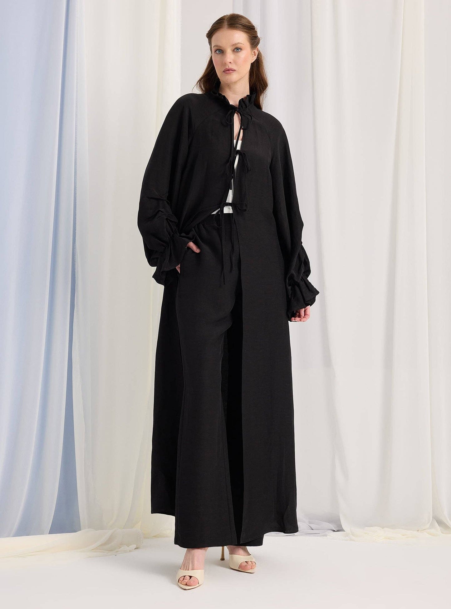 Set pantaloni kimono negri cu mâneci balon 400101