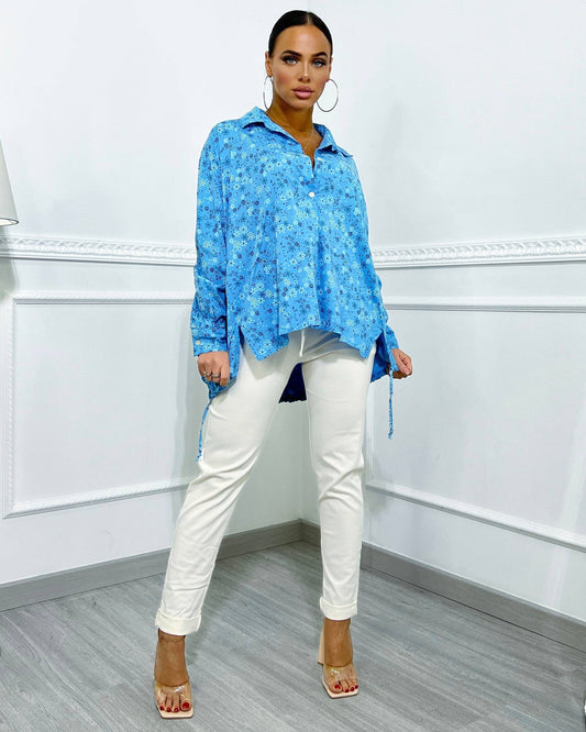 Blue floral print shirt MB1026