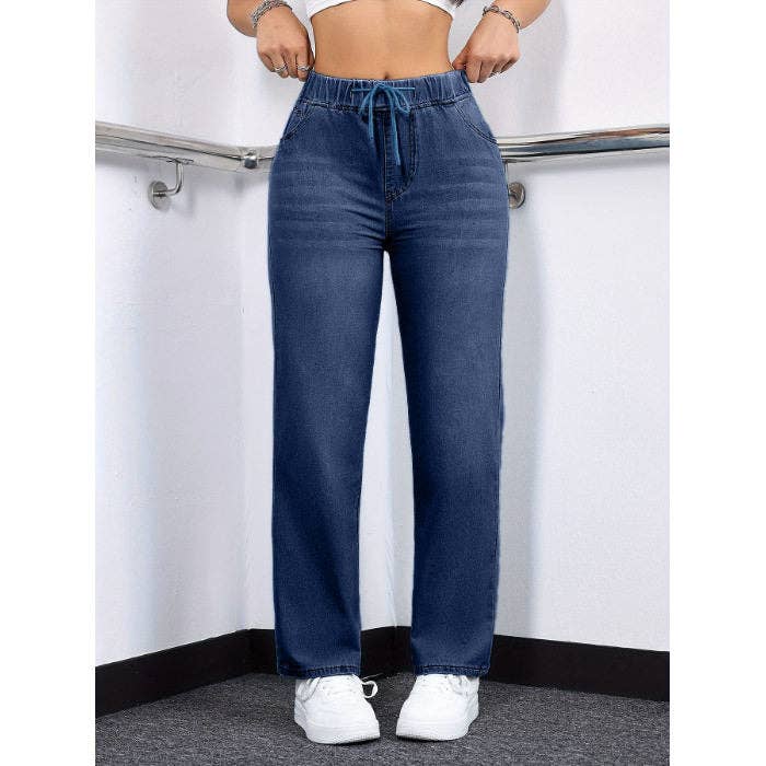Elastic Drawstring Straight Leg Jeans MBP3003