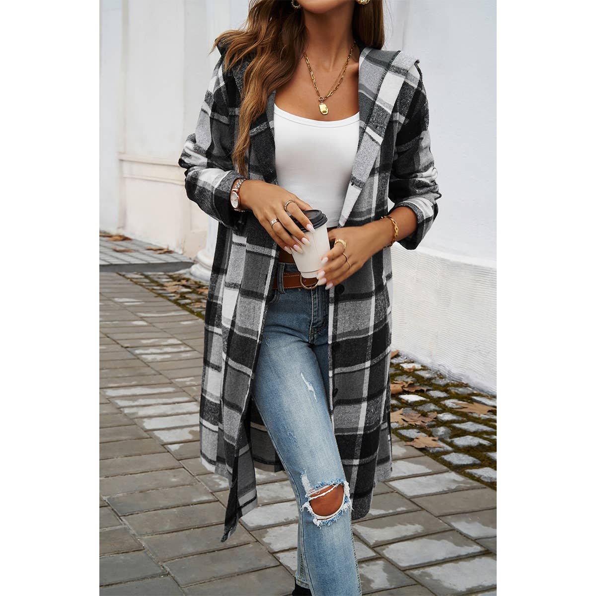 Plaid Print Button Down Lapel Collar Trendy Coat MB1004
