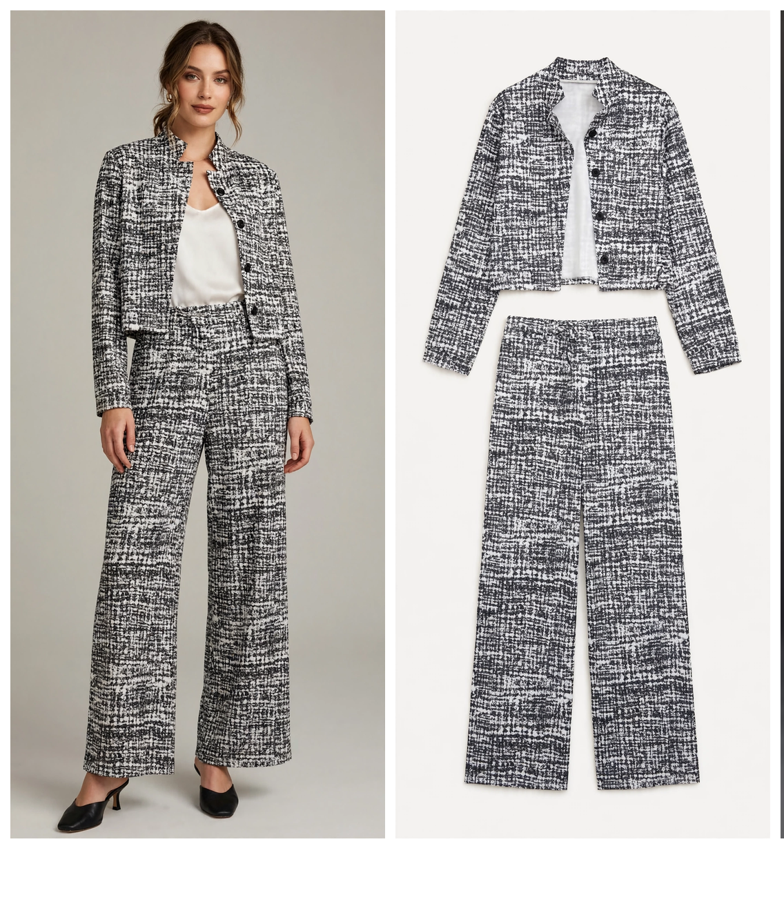 Set jachetă texturată crop și pantaloni cu croi larg MB10523