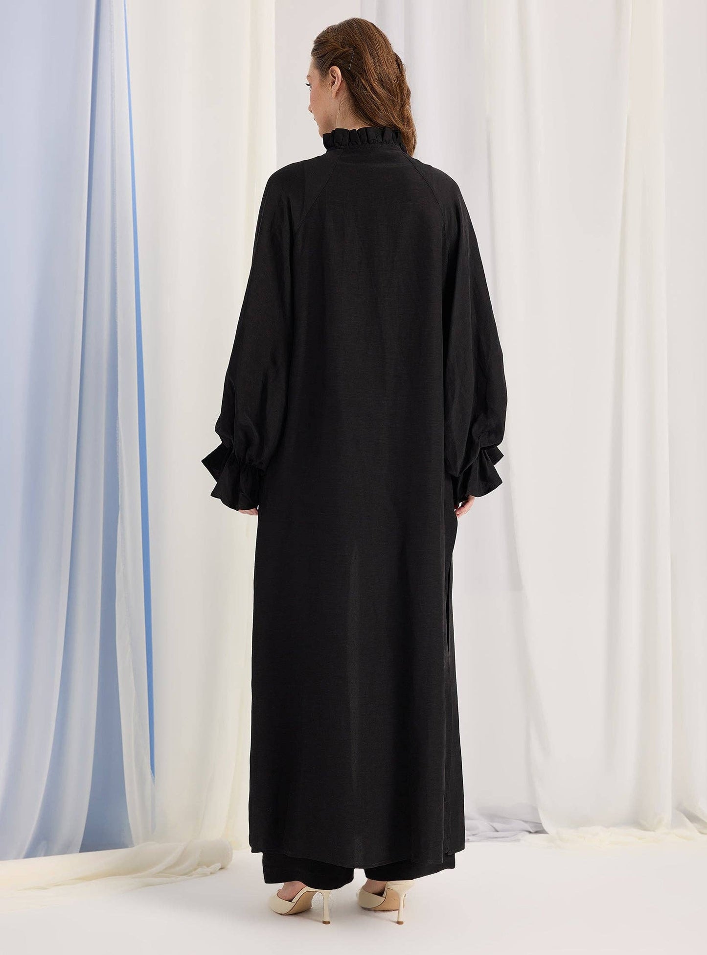 Set pantaloni kimono negri cu mâneci balon 400101