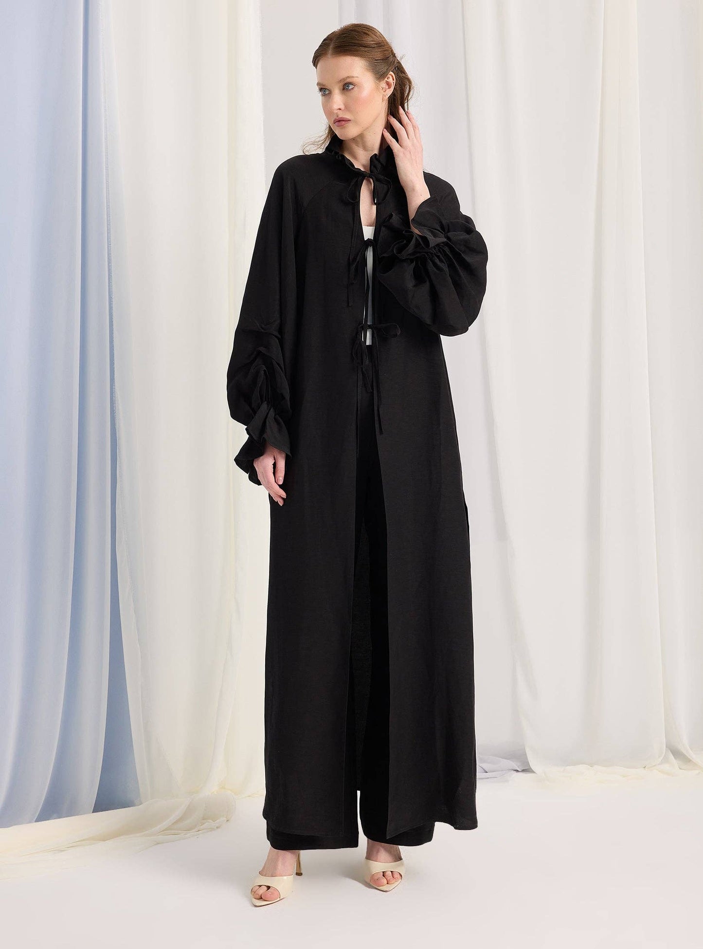 Set pantaloni kimono negri cu mâneci balon 400101