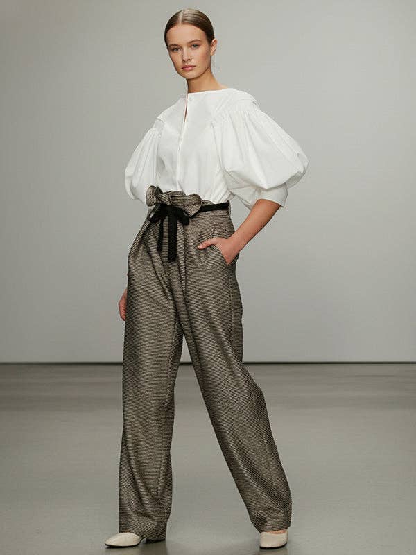 Puff Sleeves Buttoned Solid Color Blouses&shirts Tops  MBC3009