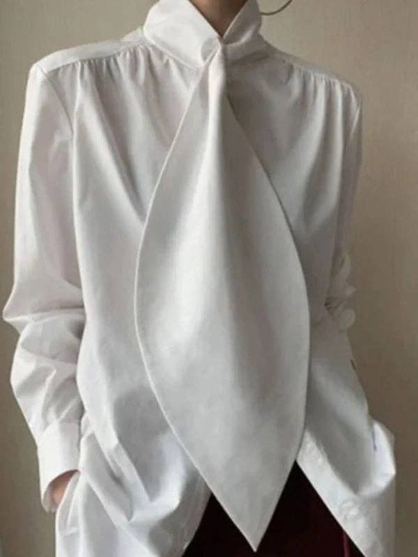 Long Sleeves Loose Solid Color High-Neck Blouses&Shirts Tops MBC3007