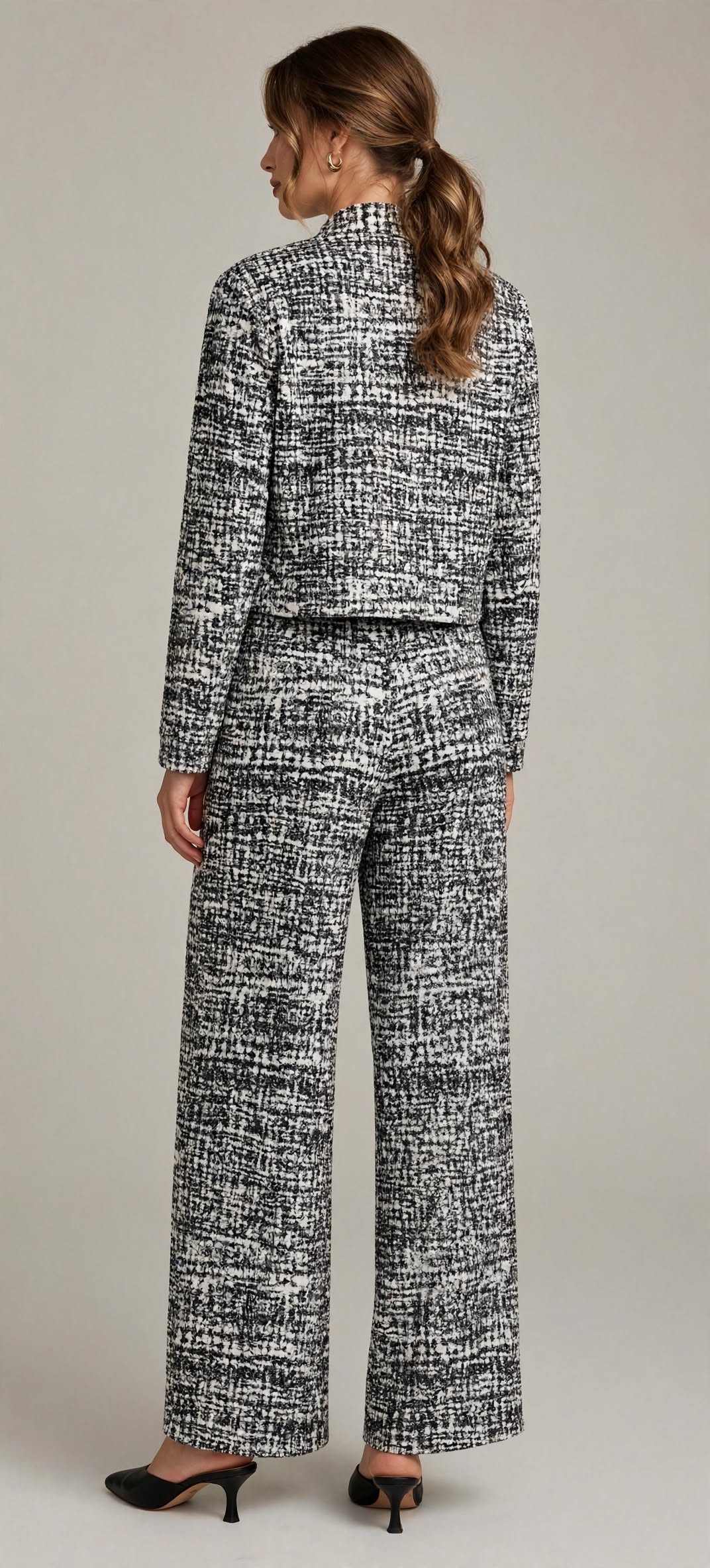 Set jachetă texturată crop și pantaloni cu croi larg MB10523